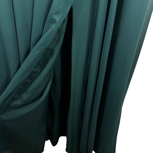 JJ's House NWT Dark Forest Green One Shoulder High Slit Floor Length Gown Sz 14 - Picture 9 of 12